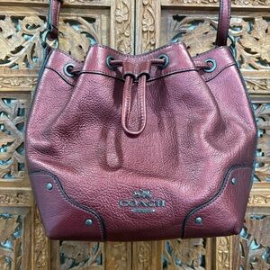 Coach Maroon Burgundy Leather Crossbody Drawstring Bucket Bag